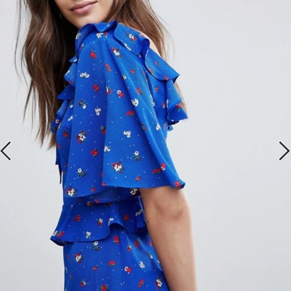 Blue Scoop Neck Mini Dress With Ruffle Detail - Picture 3 of 4